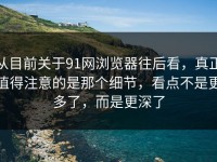 从目前关于91网浏览器往后看，真正值得注意的是那个细节，看点不是更多了，而是更深了